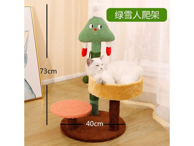 Cat's Playtime with the Christmas Snow House Cat Climbing Frame