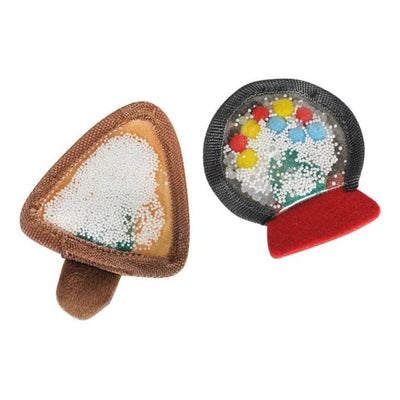 Cat toy- 2 multicolor subjects with white mini marbles