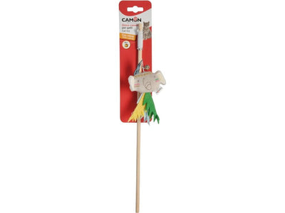 Cat toy in polyester and wood with catnip and bell, rod with Indian subjects 