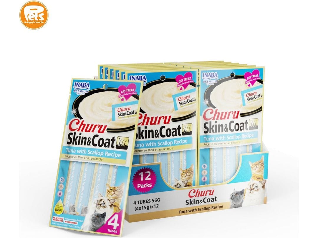 Churu Skin & Coat Tuna with Scallop Recipe 4 Tubes 56g pack of 12