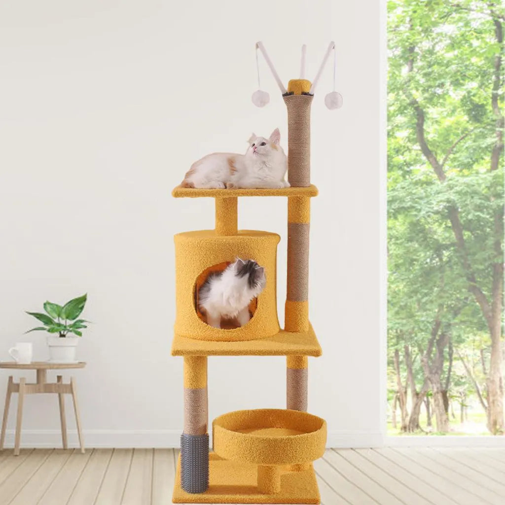 Multi-Level Yellow Cat Tree With Scratcher