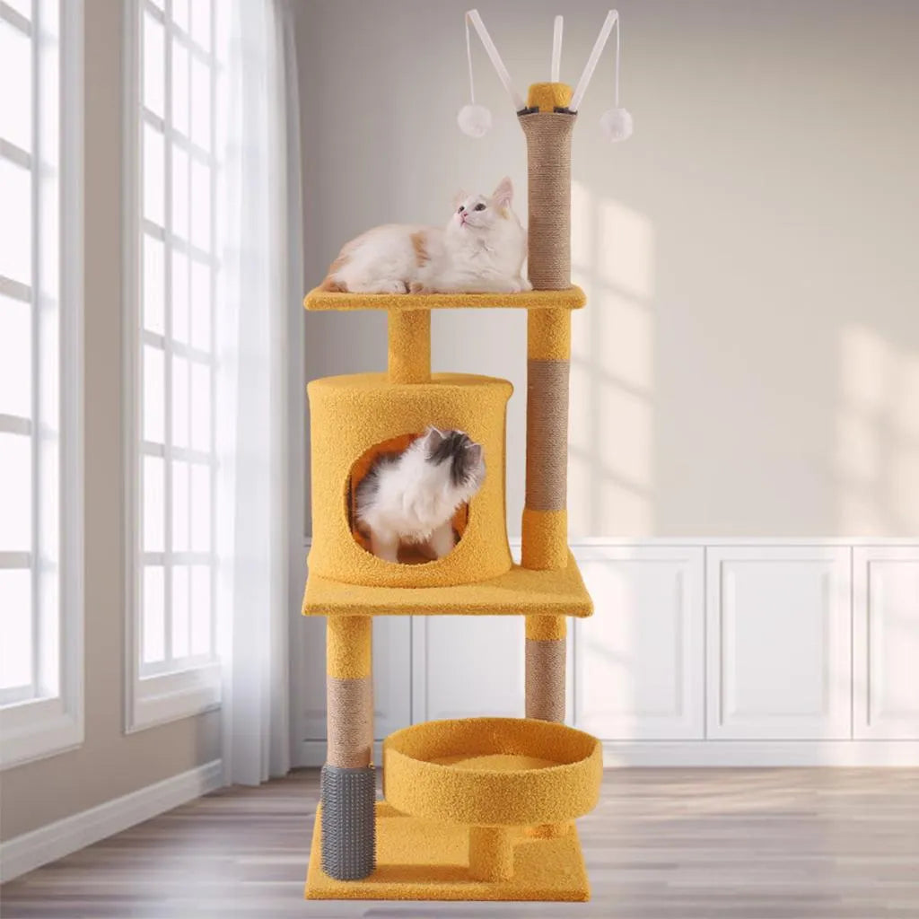 Multi-Level Yellow Cat Tree With Scratcher
