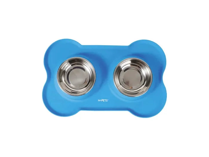 Duet Stainless Steel Bowls With Silicone Mat 400ml X 2 -Blue