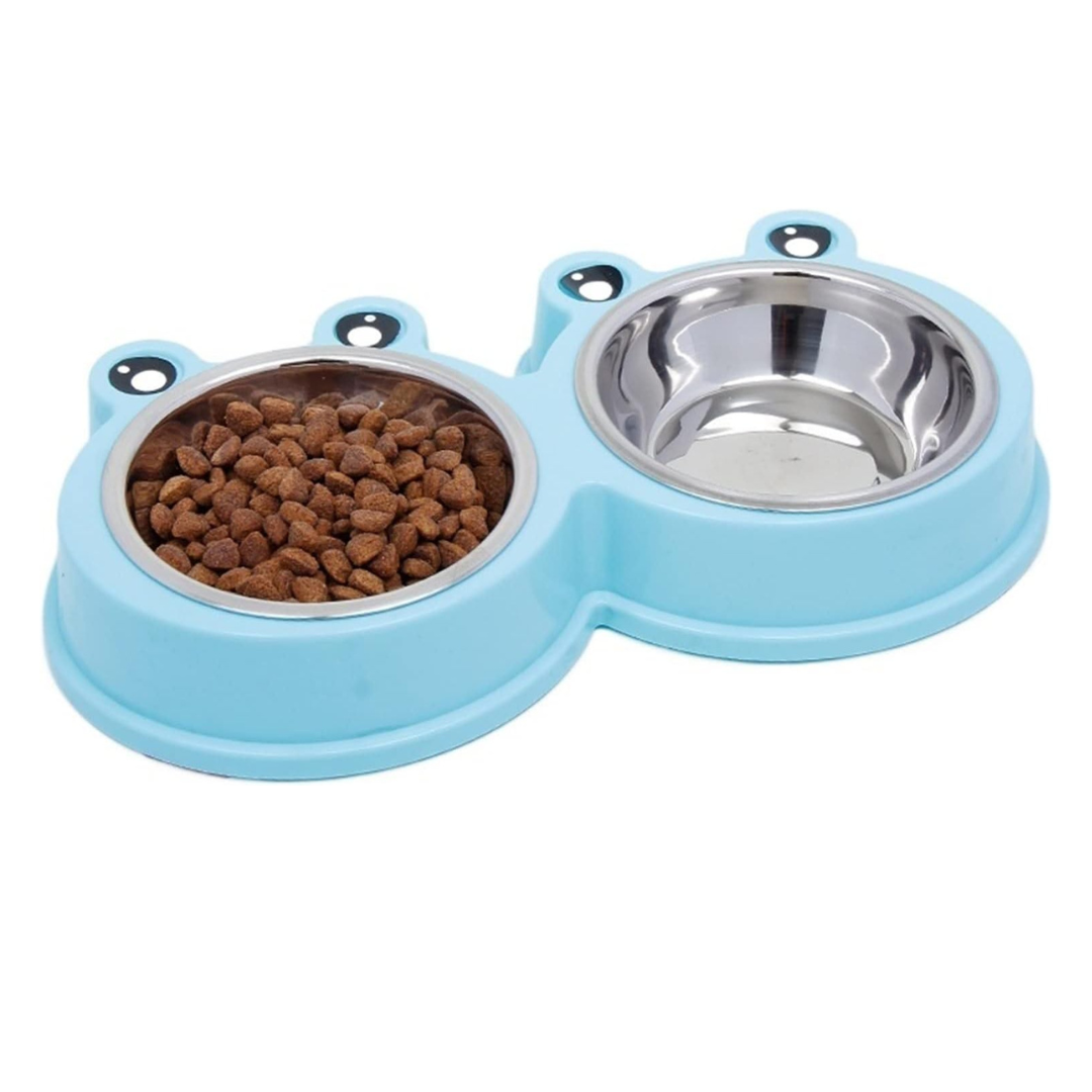 Elevated Clear Dual Cat Face Pet Bowls 27.5×12×13 cm