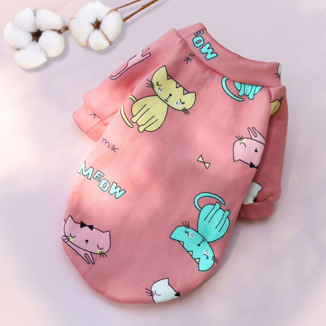 Pink Meow Cartoon Style Velvet Cotton