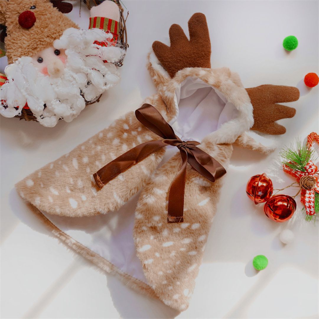 Christmas Funny Elk Cloak With Antlers Pet Clothes Grey