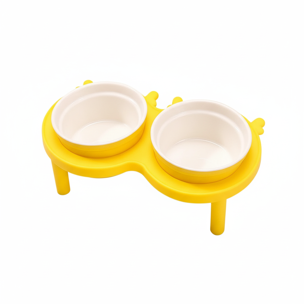 Stainless Steel Antler Double Bowl Yellow