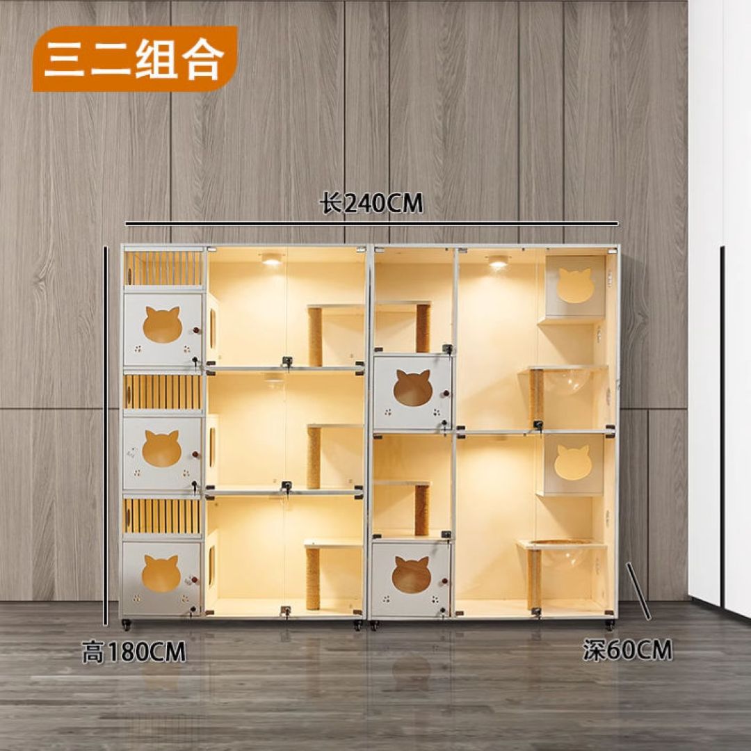 Solid Wood Three-Layer Cat Villa Cage Cat Nest Display Cabinet 240×180×60cm