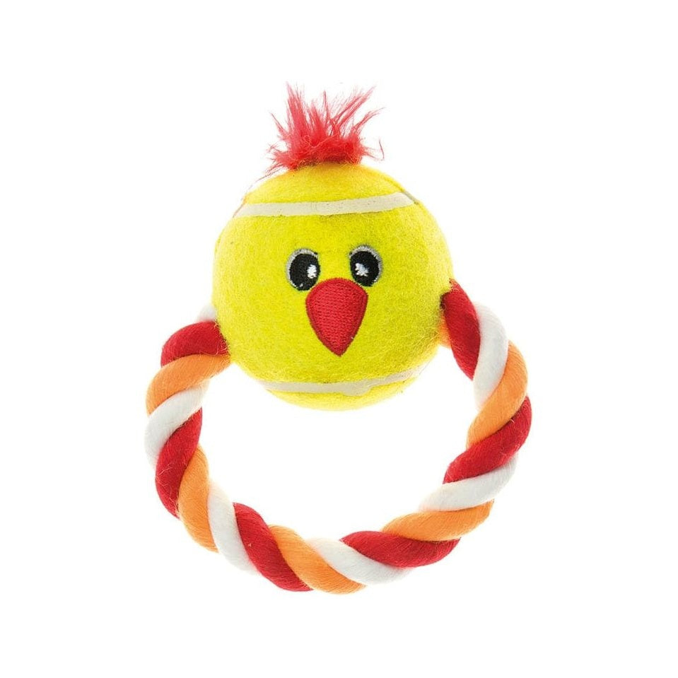 IMAC Chick Tennis Ball &amp; Ring Rope Dog Toy – 13 x 10 x 7 cm