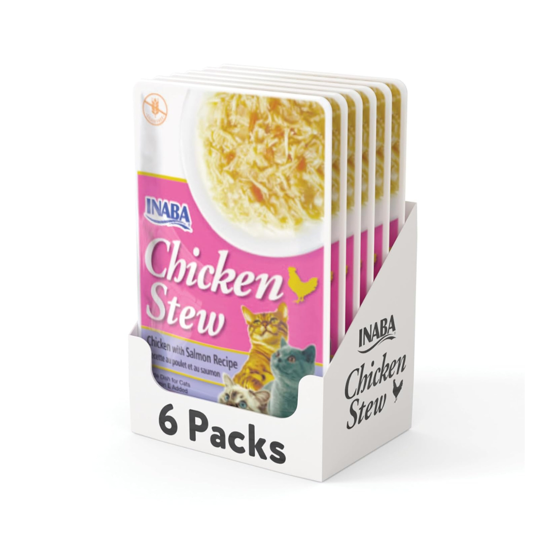 Packaging of Inaba Chicken Stew cat food with a white background