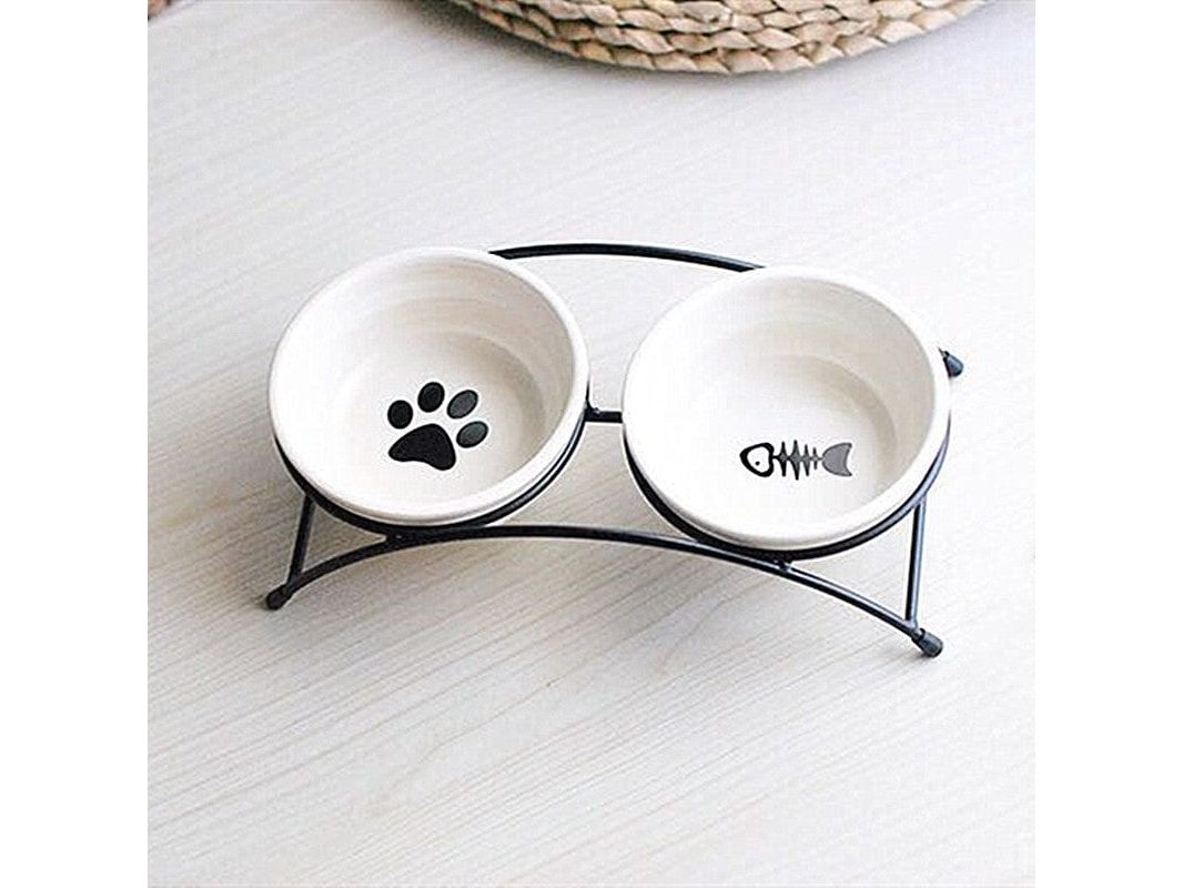 Iron Frame Ceramic Double Pet Bowl