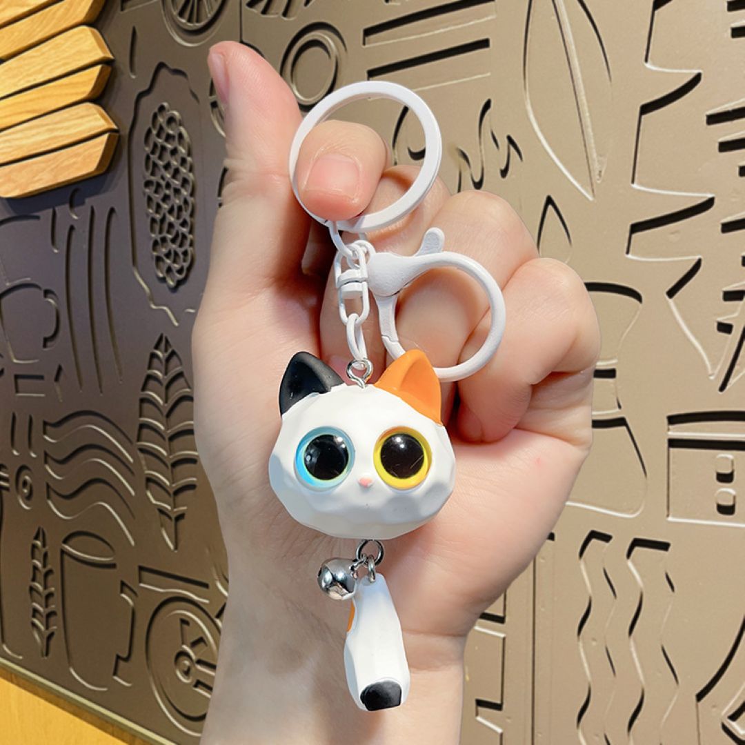 Cute Big Eye Cat Head Keychain Blue