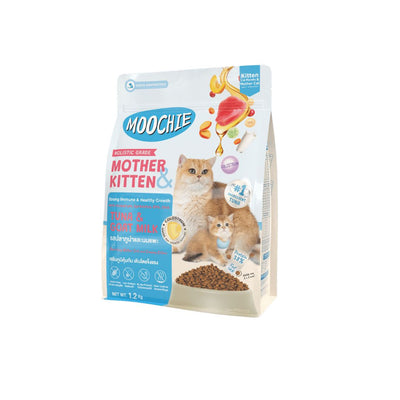 Moochie Mother Kitten and Kitten food packaging on a white background