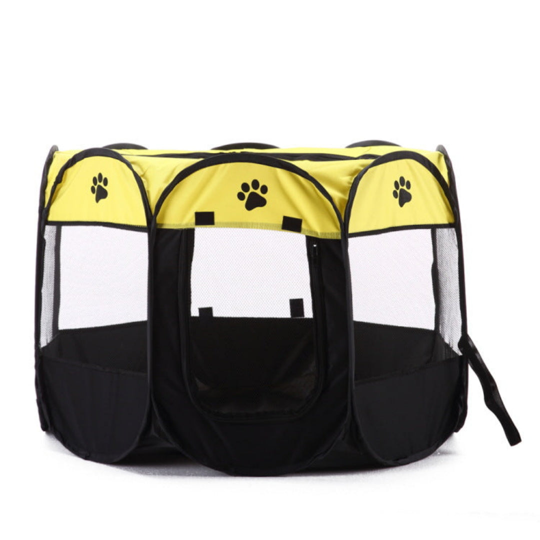 Portable Foldable Playpen For Dogs Cats (Small, Yellow) S 72×72×45cm