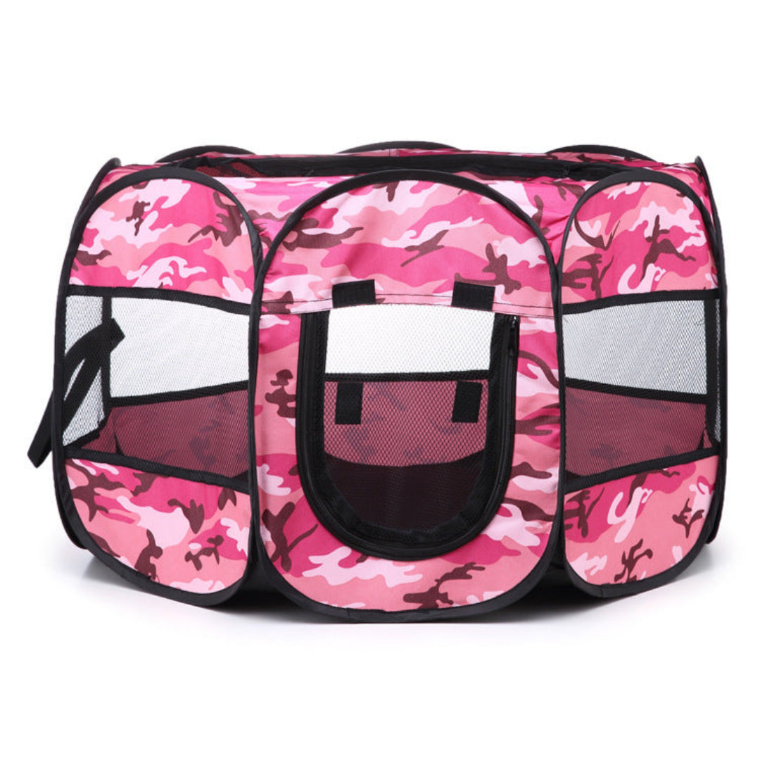 Portable Foldable Playpen For Dogs Cats (Small, Pink Camouflage) S 72×72×45cm