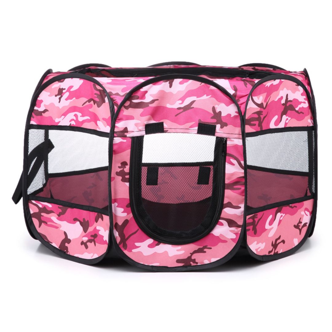 Portable Foldable Playpen For Dogs Cats (Medium, Pink Camouflage) M 90×90×60cm