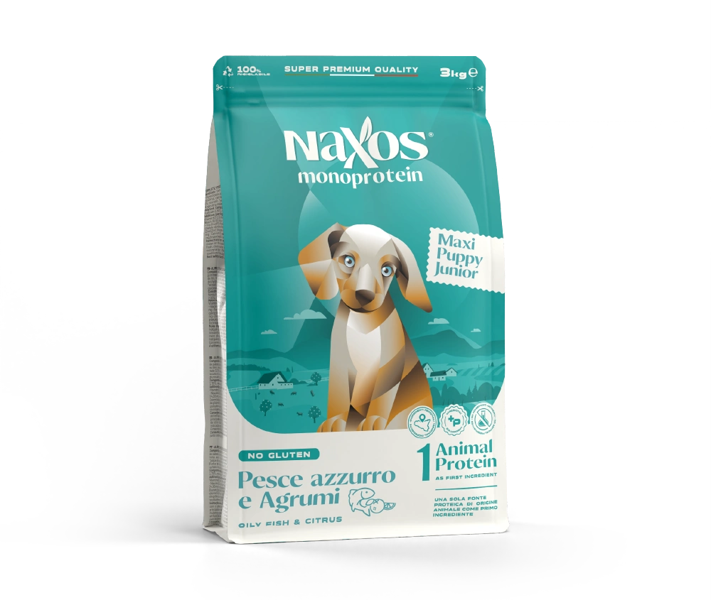 Naxos Puppy Junior Maxi Blue Fish and Citrus Monoprotein Dog Food (No Gluten)