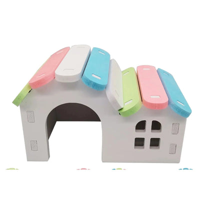 Set of small houses with colorful roofs on a white background