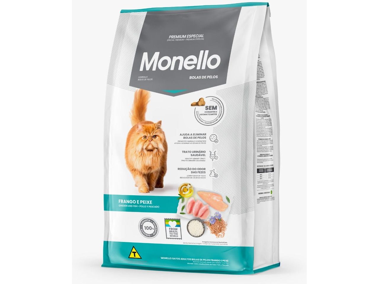 Monello Adult Cat Hairball Chicken and Fish Flavor: Nutritious cat food with high-quality ingredients like poultry meal and salmon oil. It contains 31% protein and 12% fat, helping to reduce hairballs