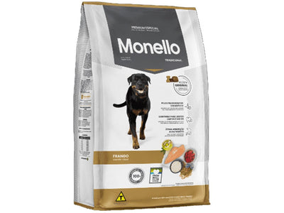 Monello Special Premium Adult Dog Food - Traditional Chicken, 15kg bag. High-quality formula for better digestibility, energy, and gut health with prebiotics, plus ingredients that support oral hygiene