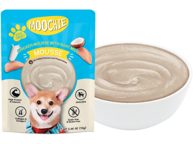 Moochie Chicken Mousse with Goat Milk Mousse, 85g pouch packaging