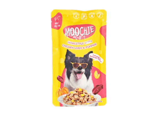 Moochie Homestyle chicken liver and pumpkin pet food pouch, 120g