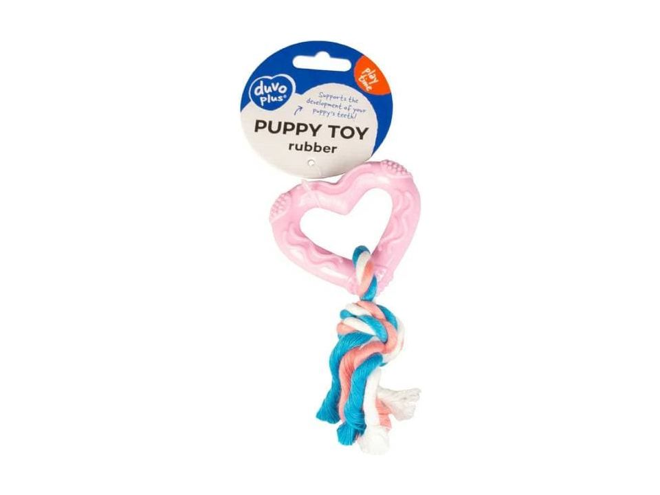 Dogtoy Puppy TPR Heart With Cotton Rope 14cm