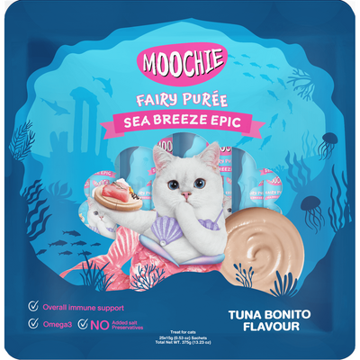 Nutritious Moochie Tuna Bonito Recipe with real tuna and salmon oil, supporting health and a shiny coat