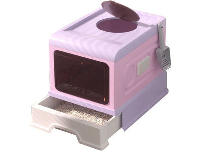 HOOPET Folding Pet Litter Pan with Drawer (Purple) Purple 50X38X36cm
