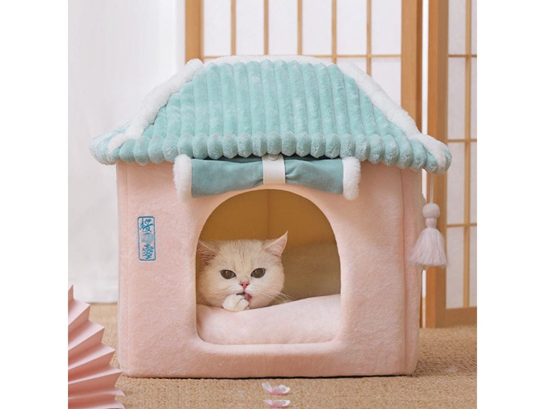 Sakura Snow Sponge and Wind Cat House - Green Curtain 38*33*h41cm