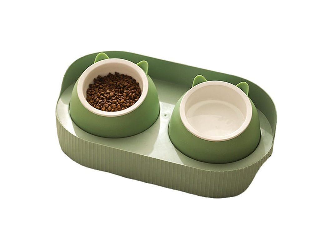 HOOPET pet bowl (avocado color) two + matching rack (green)41.5*22.5*12cm