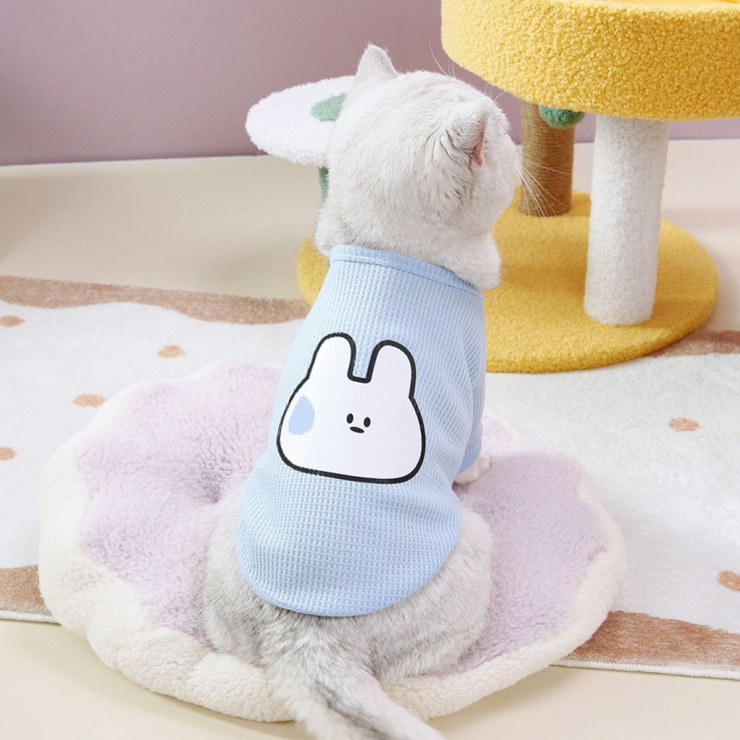 Blue Rabbit Design Cat Shirt Blue