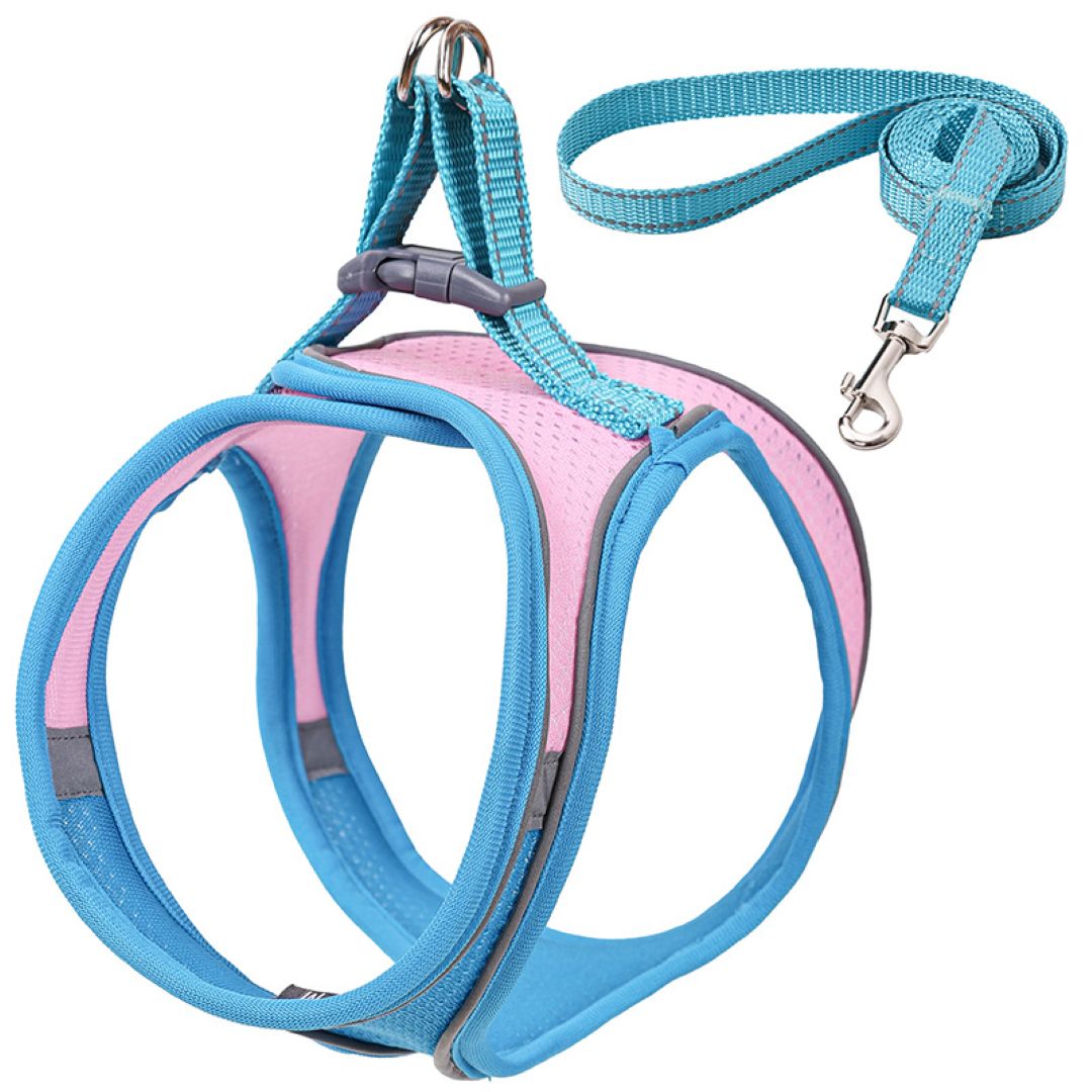 Cat Dog Leash Walking Chest Undershirt Blue