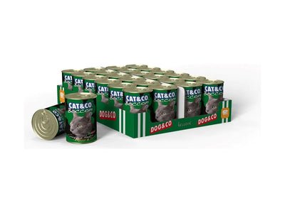 Patè Rabbit and Duck Cat & Co Patè: nutrient-rich wet food for adult cats, made with real rabbit and duck meat, enriched with Omega 3 & 6 and taurine for healthy skin and coat. Available in 0.1 kg and 0.4 kg packs
