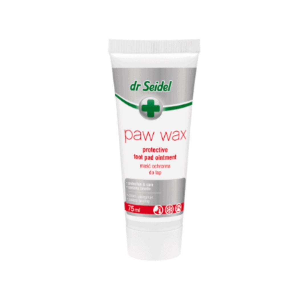 Tube of Dr Seidel paw wax on a white background