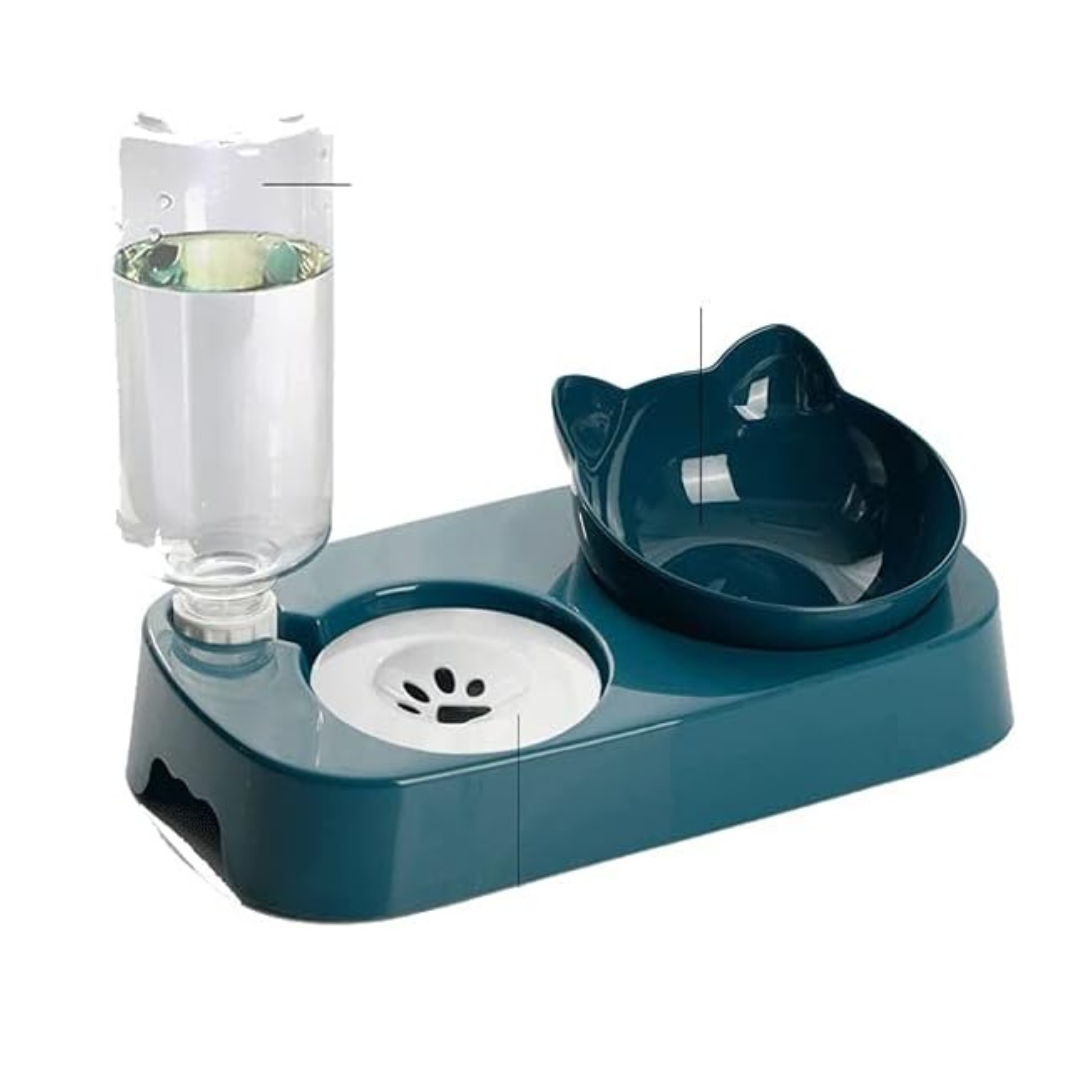 Cat Head Auto-Refill Pet Bowl Set Green