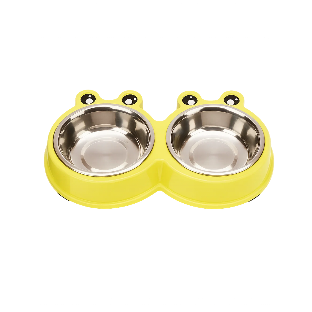 Frog Design Dual Stainless Steel Pet Bowls Yellow 27.5×15×4cm
