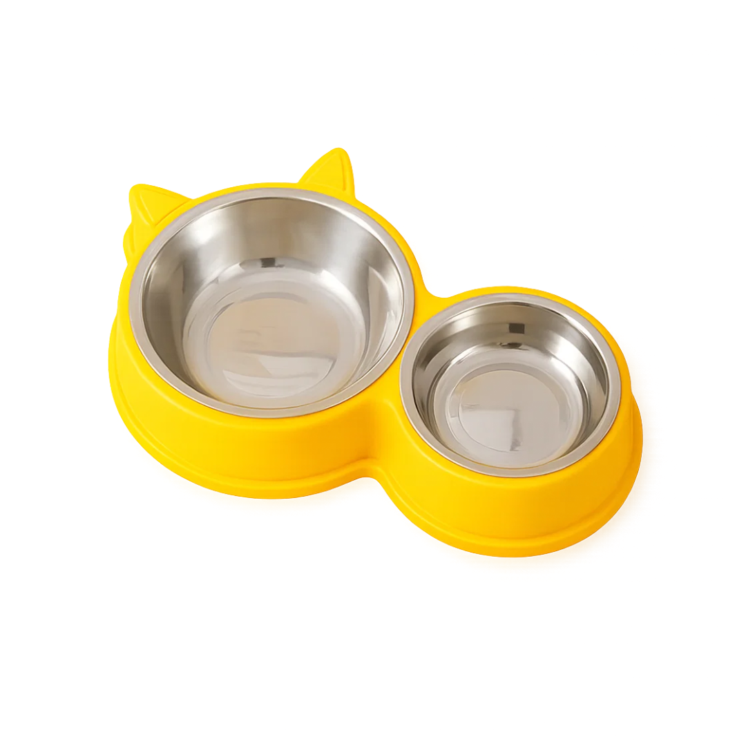 Cat Ear Dual Stainless Steel Pet Bowls Yellow
