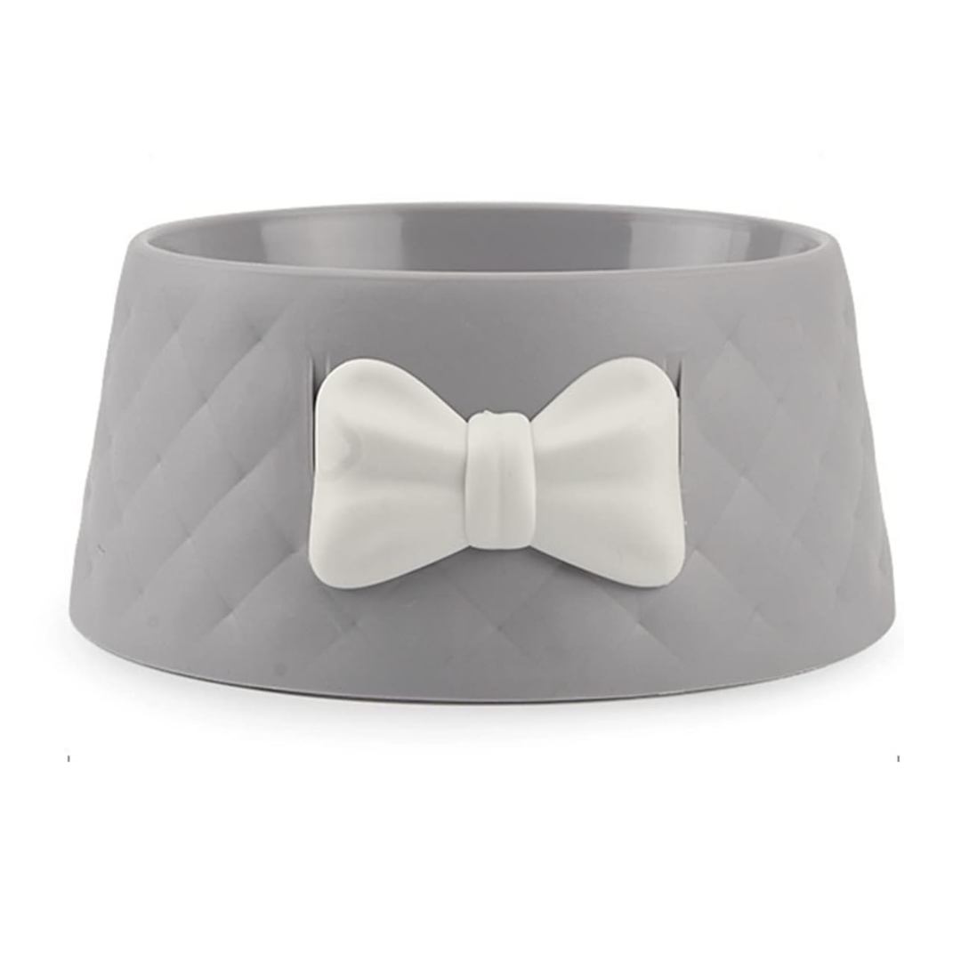 Grey Pet Bowl with Bow and Diamond Pattern – 18×8×15cm