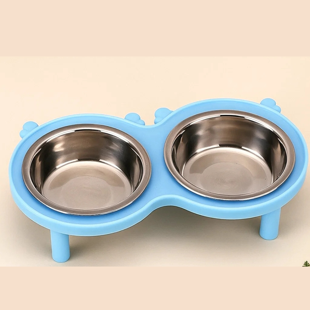 Stainless Steel Antler Double Bowl Blue