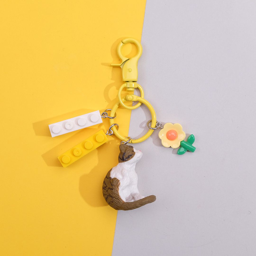 Orange Cat & Flower Keychain
