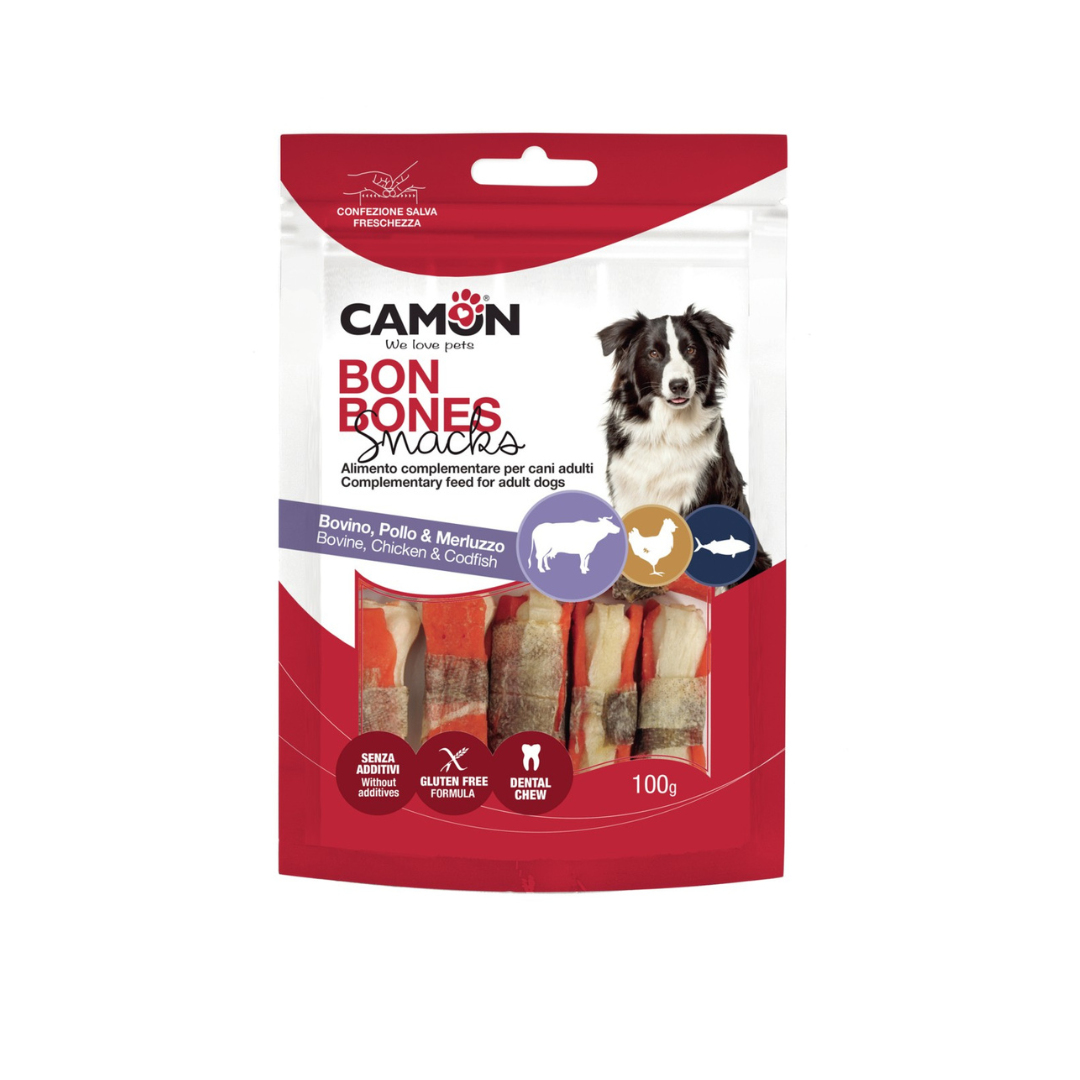 Rawhide bones with chicken and with cod skin (100g