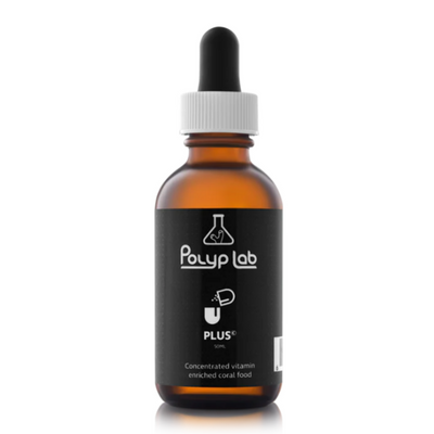 Brown glass bottle with dropper labeled 'Polyp Lab' on a white background