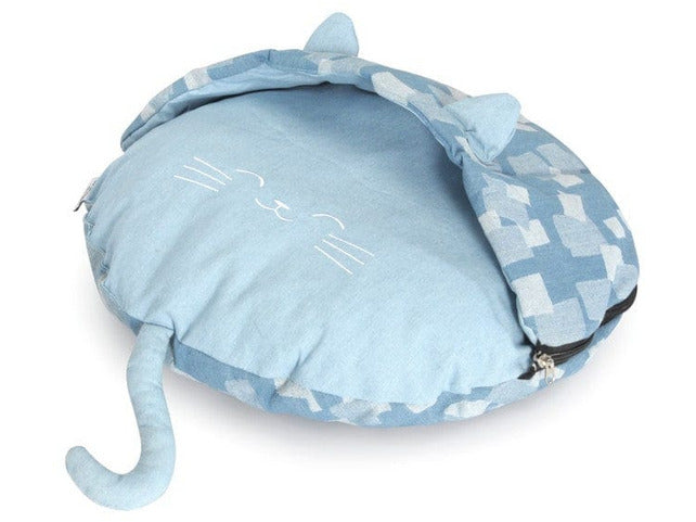 Round Pet Den 50x50x15 cm - "Denim Cat"