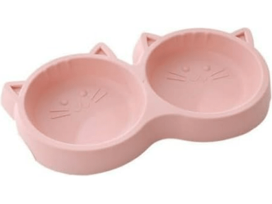 Plastic cat face shape pet double bowl