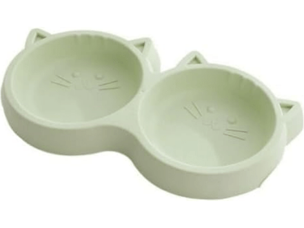 Plastic cat face shape pet double bowl