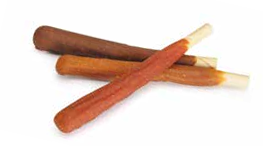 Two wooden sticks with a red stripe on a white background
