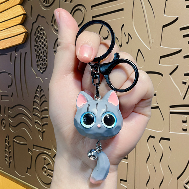 Cute Big Eye Cat Head Keychain Pink