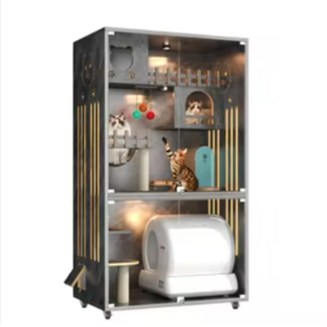 Wooden Cat House Large Space Cat Cage With Scratching Post 90×60×185cm