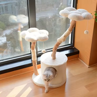 Cat Tree Solid Wood Cat Tower Flower 48×40×98cm